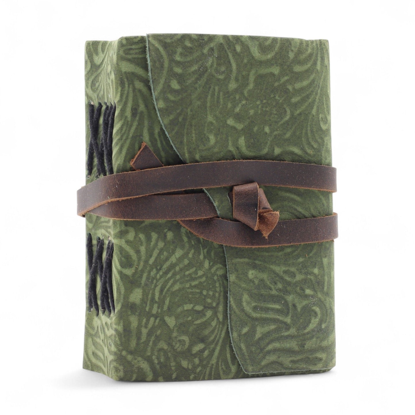 Fat Deckled Leather Notebook – Green Maze Pattern – 13×9cm
