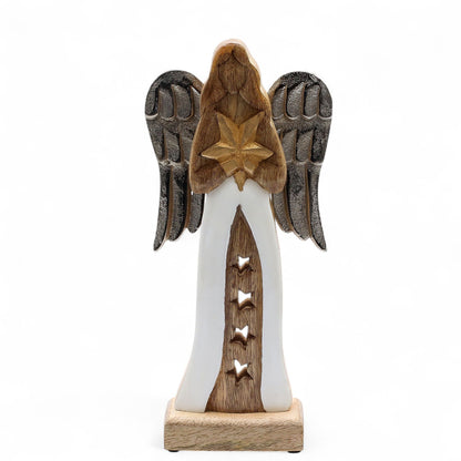 Large Mango Wood Star Angel Metal Wings & Enamel Detail (30cm)