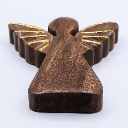 Large Mango Wood Angel - Gold Decor (19cm)