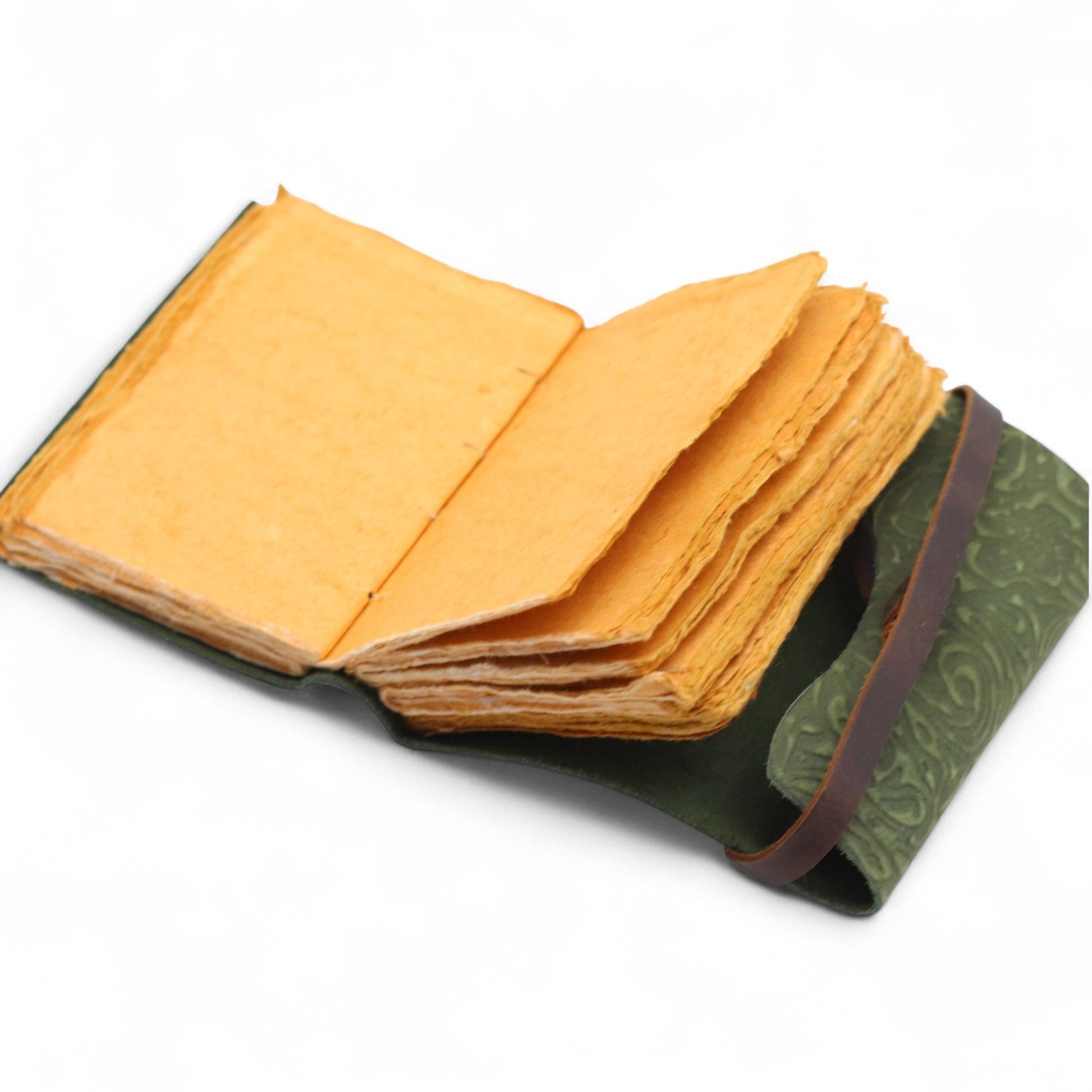 Fat Deckled Leather Notebook – Green Maze Pattern – 13×9cm