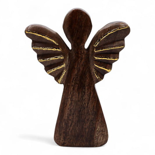 Large Mango Wood Angel - Gold Decor (19cm)