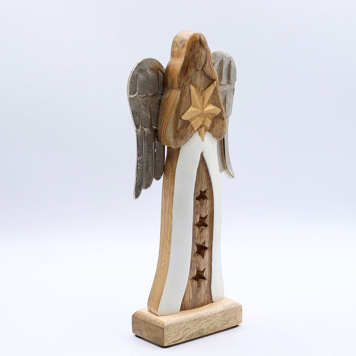 Large Mango Wood Star Angel Metal Wings & Enamel Detail (30cm)