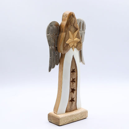 Large Mango Wood Star Angel Metal Wings & Enamel Detail (30cm)