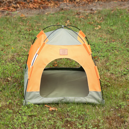 PAW Bed – Green & Orange Tent – 48 × 48 × 40cm