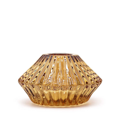 Pair of Flower Flip Dinner Candle / Tealight Holders - Antique Amber