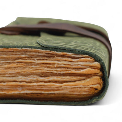 Fat Deckled Leather Notebook – Green Maze Pattern – 13×9cm