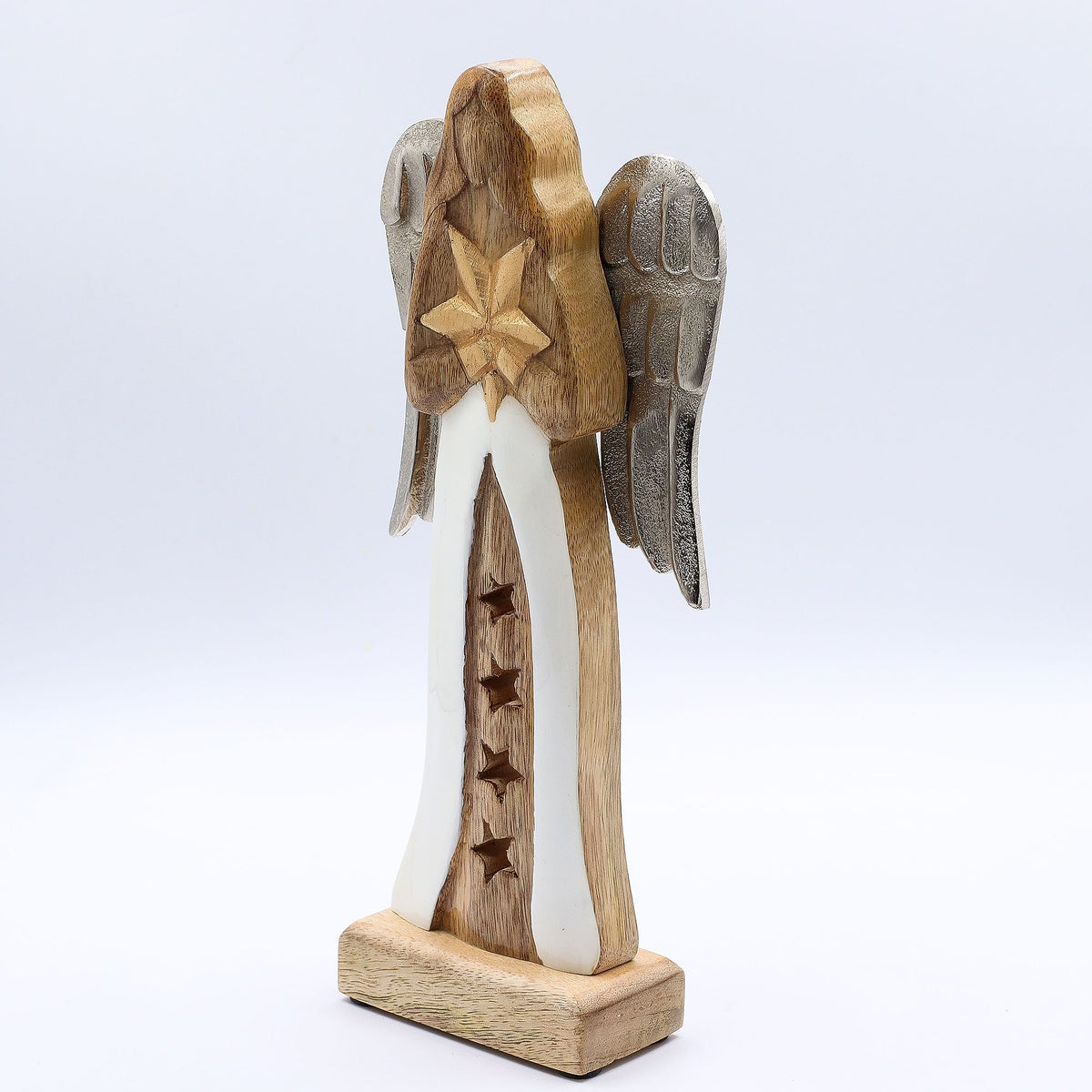 Large Mango Wood Star Angel Metal Wings & Enamel Detail (30cm)