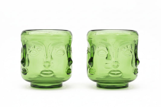 Pair of Buddha Faces Candle Holders - Garden Jade