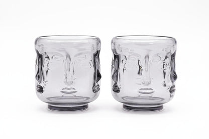 Pair of Buddha Faces Candle Holders - Midnight Grey