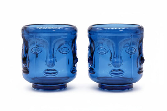 Pair of Buddha Faces Candle Holders - Royal Blue