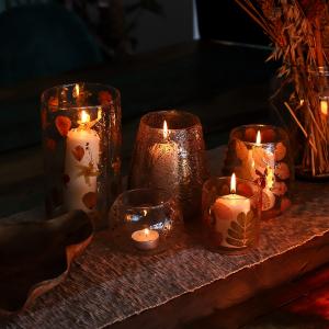 Natural Floral Glass - Straight Candle Holder - Margarita - (8x8cm)